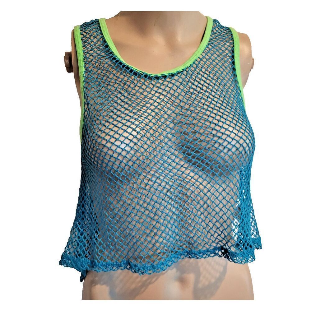 Beautees Blue Mesh Tank Top Sz M Designer LA
